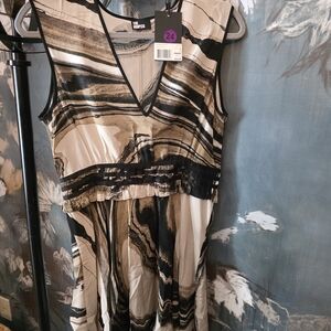 The Kooples Marble-Print V-Neck Midi Dress in Beige & Black
